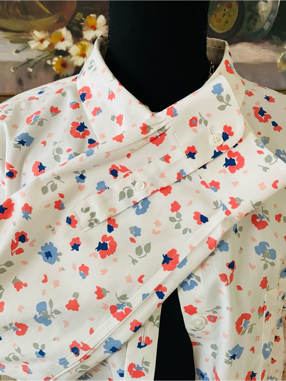 L.L. Bean Wrinkle Free White Button-Down Shirt with Pink & Blue Floral Print - Picture 4 of 15